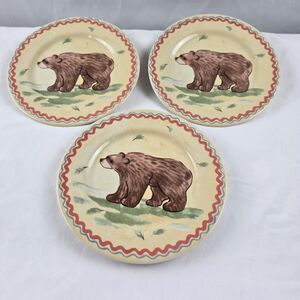Hausenware 8" Dessert Plates Set of 3 Brown Bear Decor 2000 Libby Wilke Ceramic